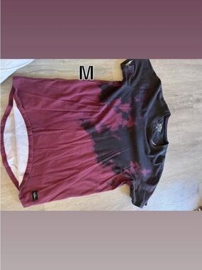 Tie-Dye Short Sleeve Top - Burgundy and Black
